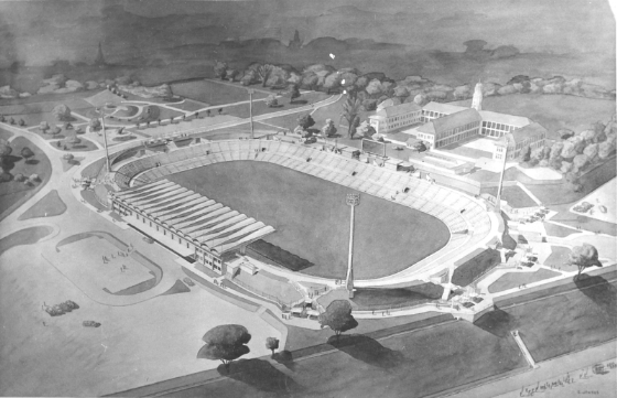 Stanley Jewkes当年的默迪卡体育场设计绘图。（赖启健提供）