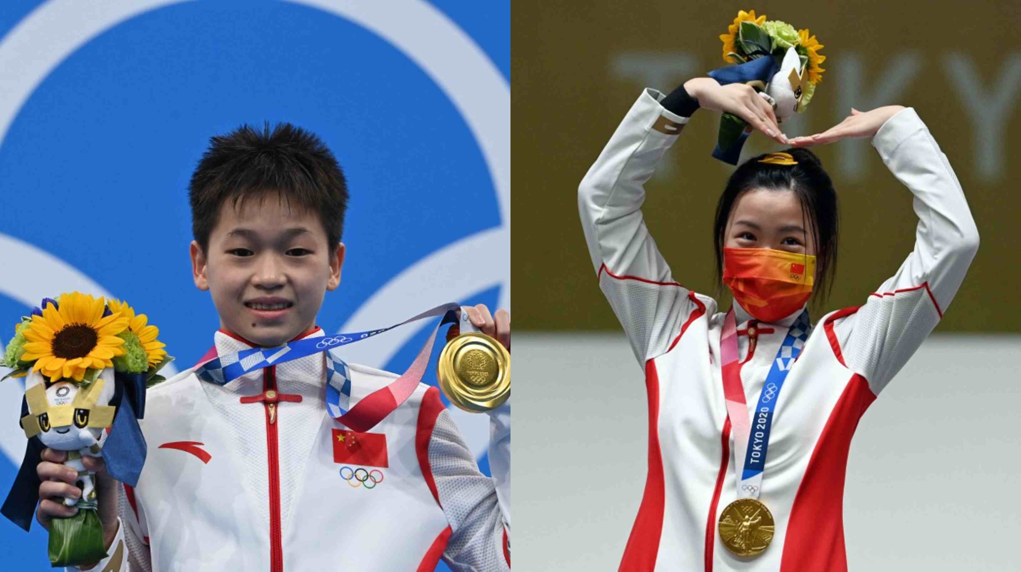 全红婵（左）表示她在奥运会结束后想去游乐园抓娃娃，有网民叫她记得带上杨倩姐姐，杨倩也因此回应：”来吧，组个团“。

