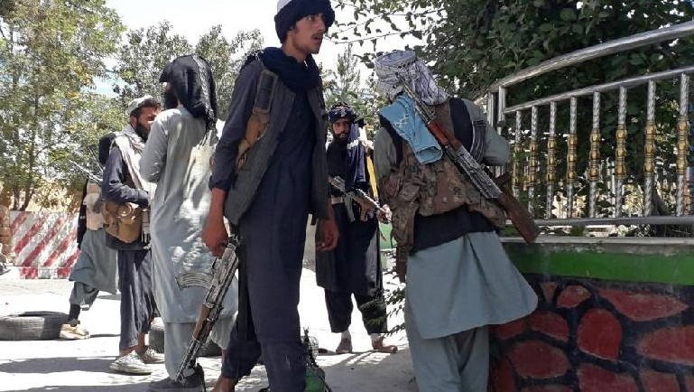 Taliban fighters in Ghazni after seizing the city just 150km from Kabul. AFP