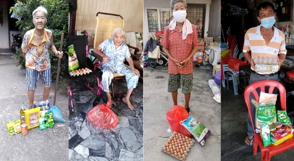 Food donated by Chinese nationals in Malaysia are delivered to the elderlies.