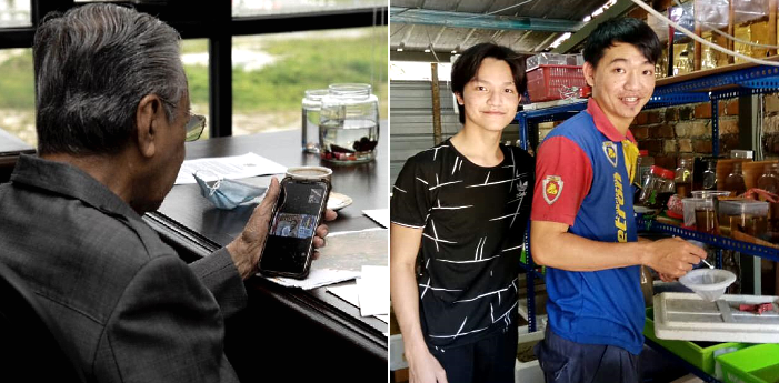 Cheng (L) and his elder brother started to sell ornamental fish online only two months ago.
