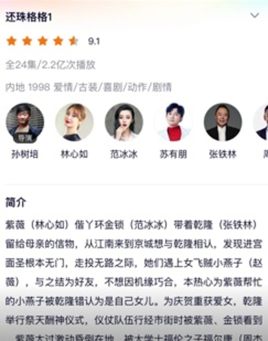 网民发现有串流平台在《还珠格格》演员名单中，将赵薇的名字删除。